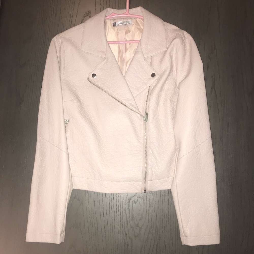 faux light pink leather jacket